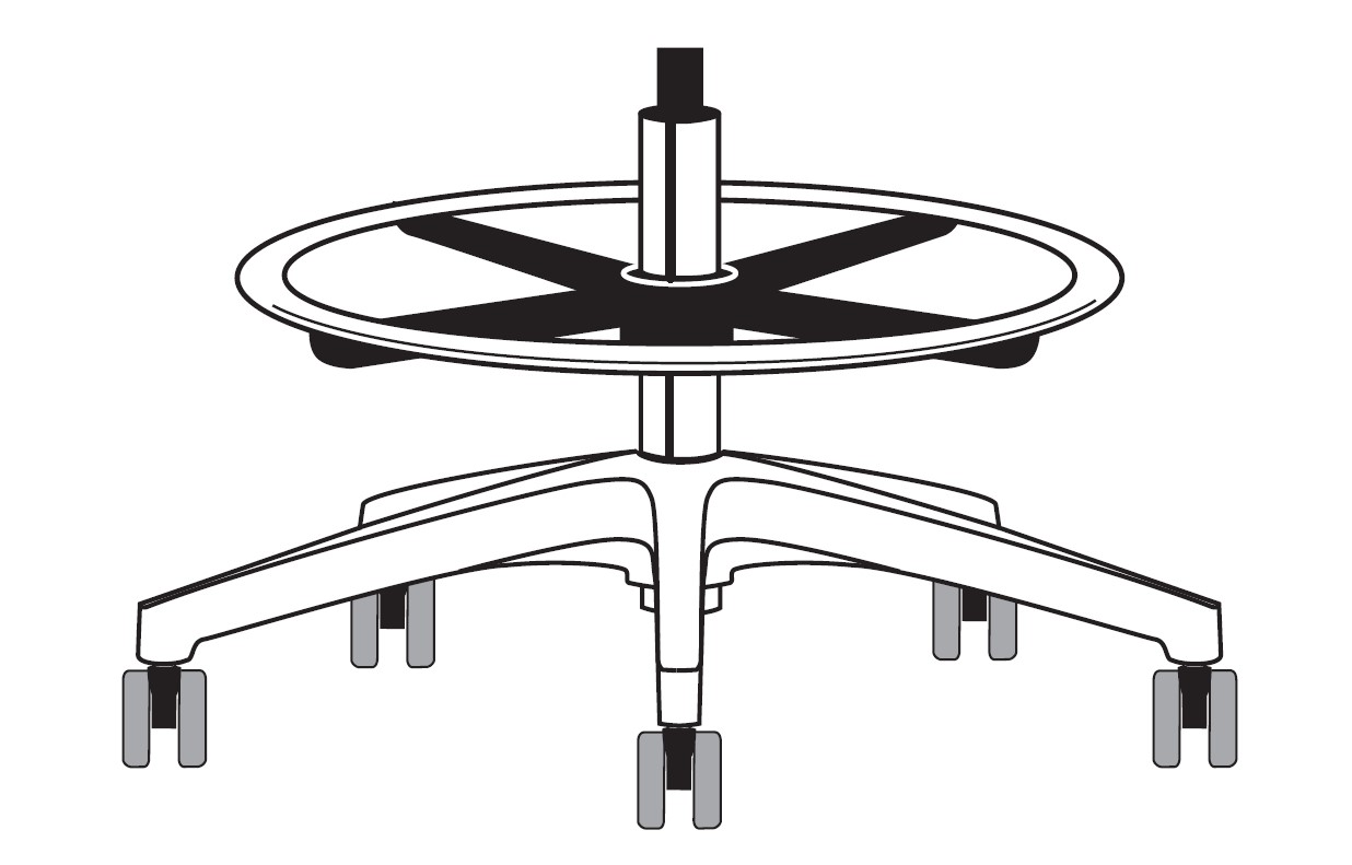 Turnlock footring package in black - includes polished  turnlock footring base with 8" chrome cylinder and universal casters (SC) - P27TL